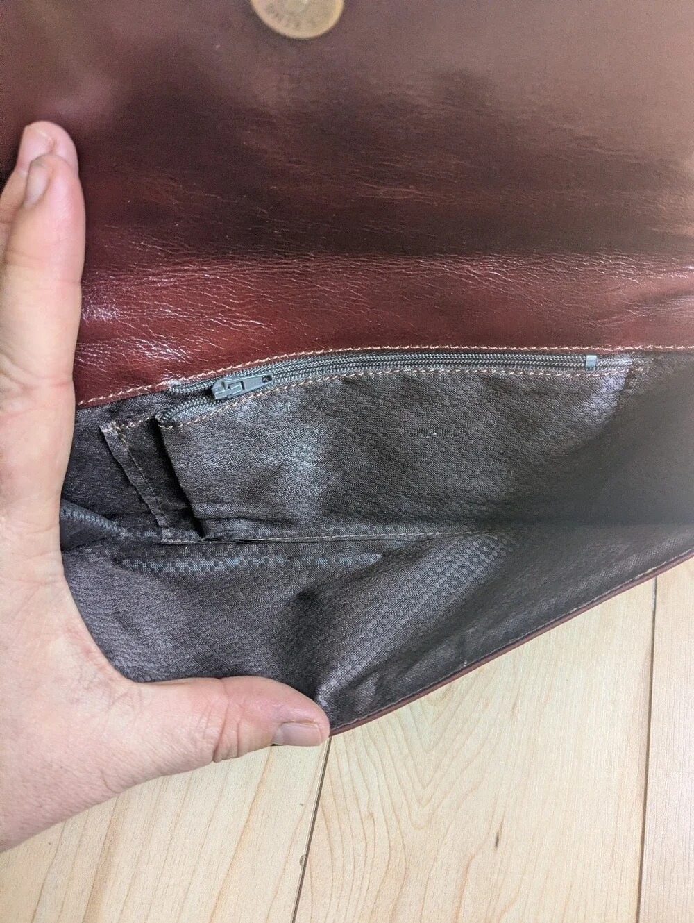 Turkish Wool Kilim Brown Leather Wallet Clutch Bag